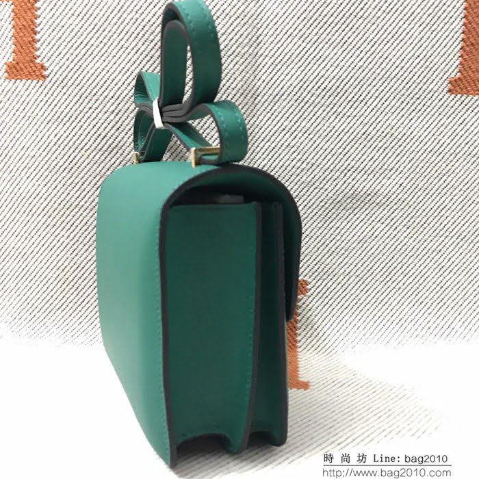 HERMES愛馬仕 H空姐包 進口原廠EP皮 頂級蜜蠟製作 街拍必備單品 墨綠金銀 單肩斜挎包  Ama1556